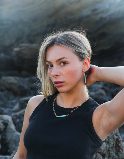 Load image into Gallery viewer, Turquoise Bar Thick Chain Link Necklace by Toasted Jewelry
