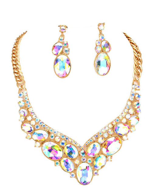 Load image into Gallery viewer, Oval Glass Crystal Evening Necklace by Madeline Love
