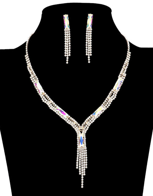 Load image into Gallery viewer, Rectangle Stone Accented Rhinestone Fringe Tip Jewelry Set by Madeline Love
