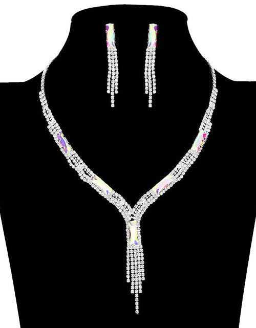 Load image into Gallery viewer, Rectangle Stone Accented Rhinestone Fringe Tip Jewelry Set by Madeline Love
