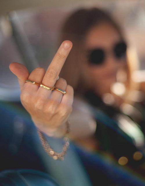 Load image into Gallery viewer, ABCDEFU Gold Flat Top Ring by Salt and Sparkle
