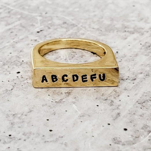 Load image into Gallery viewer, ABCDEFU Gold Flat Top Ring by Salt and Sparkle
