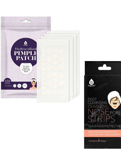 Load image into Gallery viewer, Pursonic Deep Cleansing Charcoal Nose Pore Strip 6-Pack &amp; Hydrocolloid Pimple Patch, 120-Count by Pursonic
