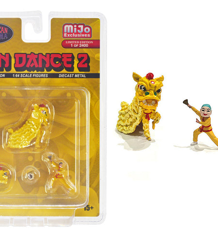 "Lion Dance 2" 4 piece Diecast Figure Set (1 Figures 1 Lion 2 Accessories) Limited Edition to 2400 pieces Worldwide for 1/64 Scale Models by American Diorama