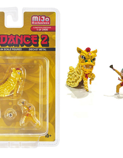 Load image into Gallery viewer, "Lion Dance 2" 4 piece Diecast Figure Set (1 Figures 1 Lion 2 Accessories) Limited Edition to 2400 pieces Worldwide for 1/64 Scale Models by American Diorama

