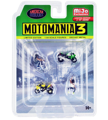 "Motomania 3" 4 piece Diecast Set (2 Figures and 2 Motorcycles) Limited Edition to 4800 pieces Worldwide for 1/64 Scale Models by American Diorama