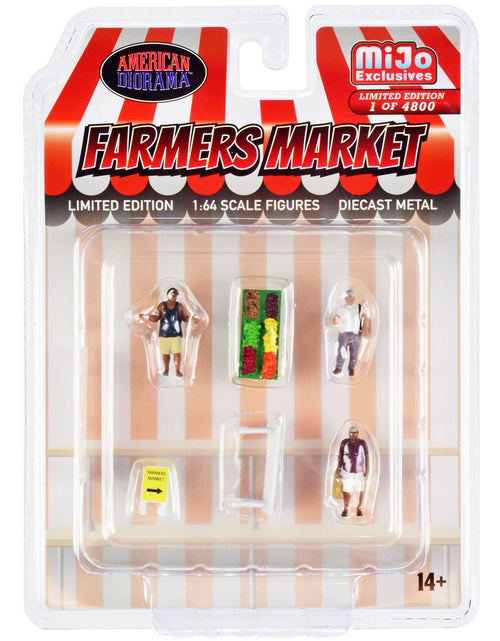 Load image into Gallery viewer, "Farmers Market" 6 piece Diecast Set (3 Figures and 3 Accessories) Limited Edition to 4800 pieces Worldwide for 1/64 Scale Models by American Diorama
