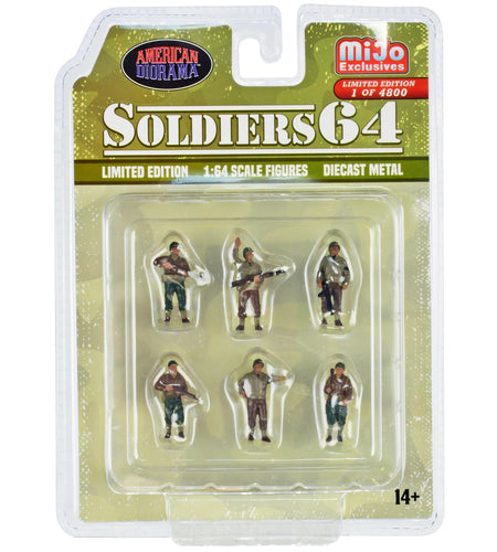 "Soldiers 64" 6 piece Diecast Set Military Figures Limited Edition to 4800 pieces Worldwide for 1/64 Scale Models by American Diorama