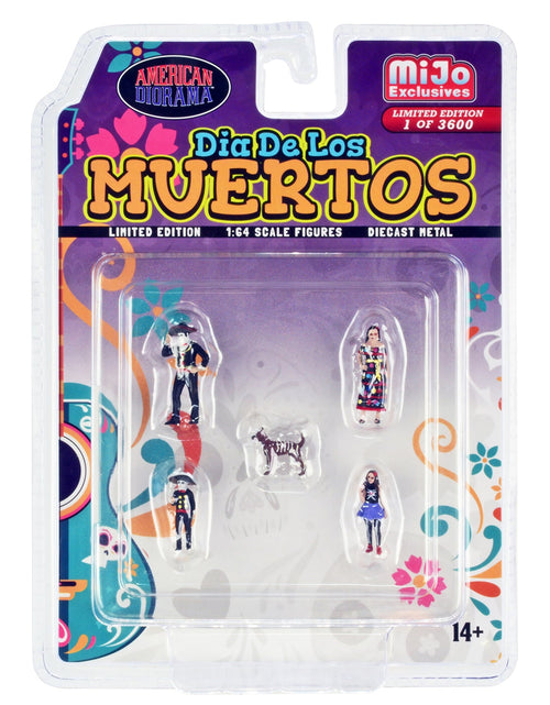 Load image into Gallery viewer, "Dia de los Muertos" 5 piece Diecast Set (2 Adults 2 Children 1 Dog Figures) Limited Edition to 3600 pieces Worldwide for 1/64 Scale Models by American Diorama
