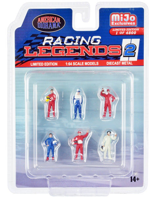 Load image into Gallery viewer, "Racing Legends 2" 6 piece Diecast Set (6 Driver Figures) Limited Edition to 4800 pieces Worldwide for 1/64 Scale Models by American Diorama
