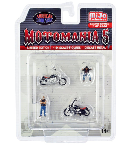 "Motomania 5" 4 piece Diecast Set (2 Figures and 2 Motorcycles) Limited Edition to 4800 pieces Worldwide for 1/64 Scale Models by American Diorama
