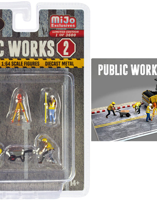 Load image into Gallery viewer, "Public Works 2" 6 piece Diecast Figure Set (4 Figures 1 camera 1 wheelbarrow) Limited Edition to 3600 pieces Worldwide for 1/64 scale models by American Diorama
