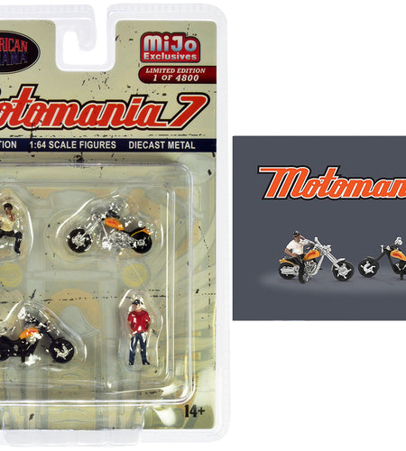 "Motomania 7" 4 piece Diecast Figure Set (2 Figures 2 Motorcycles) Limited Edition to 4800 pieces Worldwide for 1/64 scale models by American Diorama