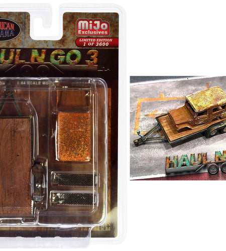 "Haul N Go 3" 4 piece Diecast Model Set (1 Flatbed Trailer 1 Abandoned Car 2 Ramps) Limited Edition to 3600 pieces Worldwide for 1/64 scale models by American Diorama