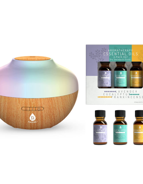 Load image into Gallery viewer, Pursonic Aromatherapy Diffuser &amp; Essential Oil Set-Ultrasonic Top 3 Oils-300ml with 2 Mist Settings 7 Ambient Light Settings by Pursonic
