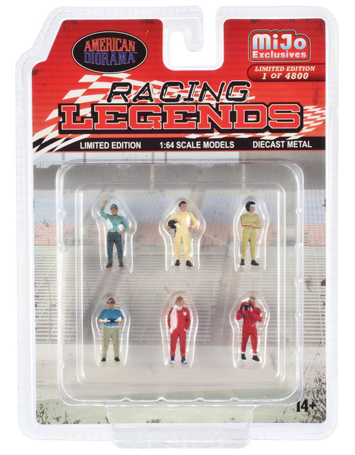 Load image into Gallery viewer, "Racing Legends" 6 piece Diecast Set (6 Driver Figures) Limited Edition to 4800 pieces Worldwide 1/64 Scale Models by American Diorama
