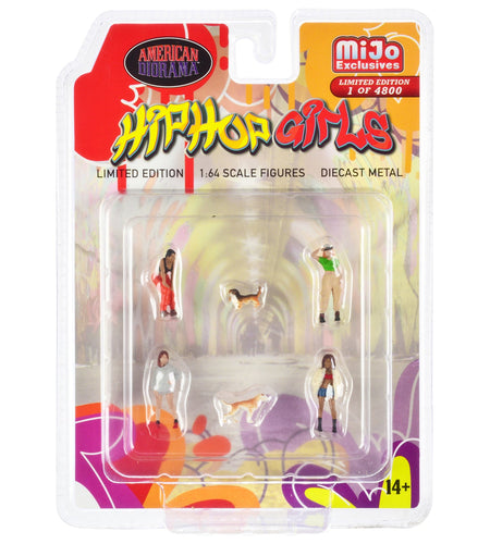 "Hip Hop Girls" 6 piece Diecast Set (4 Women 2 Dog Figures) Limited Edition to 4800 pieces Worldwide 1/64 Scale Models by American Diorama