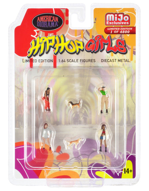 Load image into Gallery viewer, "Hip Hop Girls" 6 piece Diecast Set (4 Women 2 Dog Figures) Limited Edition to 4800 pieces Worldwide 1/64 Scale Models by American Diorama
