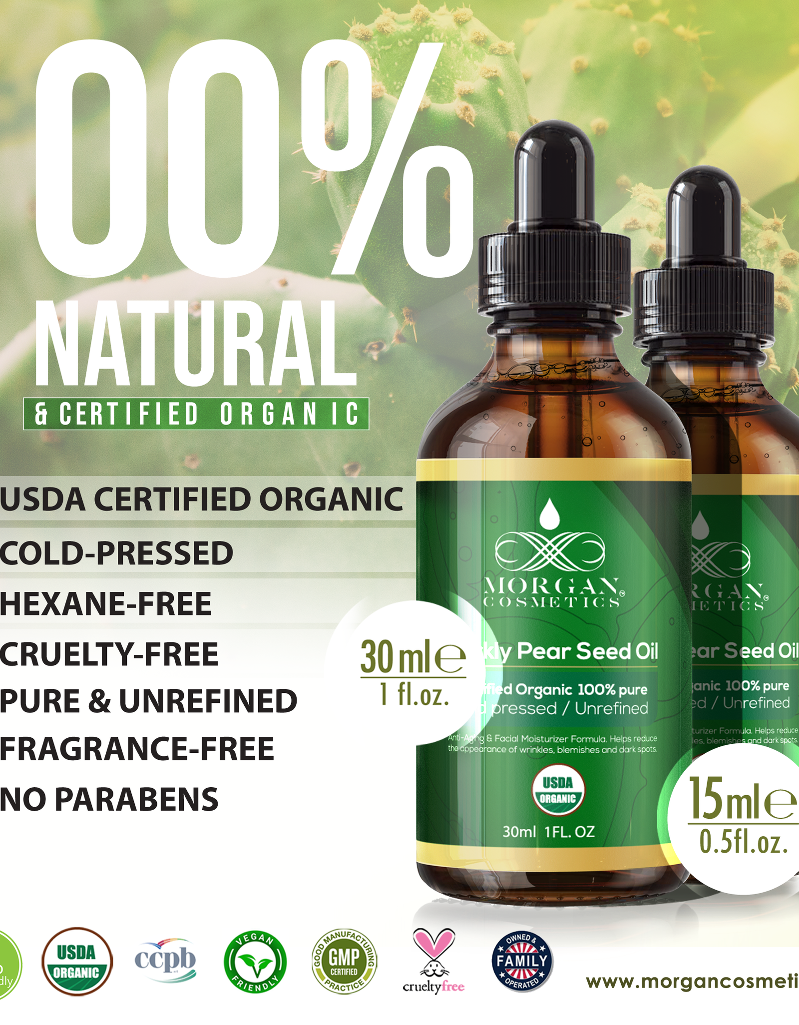 Organic Prickly Pear Seed Oil 1 oz by Morgan Cosmetics