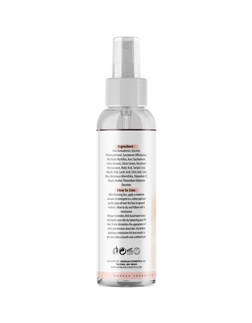 Load image into Gallery viewer, AHA Facial Toner 4 oz for Aging Skin - Hydrating Toner for Dry Skin - Face Toner for Acne Prone Skin - Pore Minimizing Toner for Oily Skin - Facial Toner Spray (4 Oz) by Morgan Cosmetics

