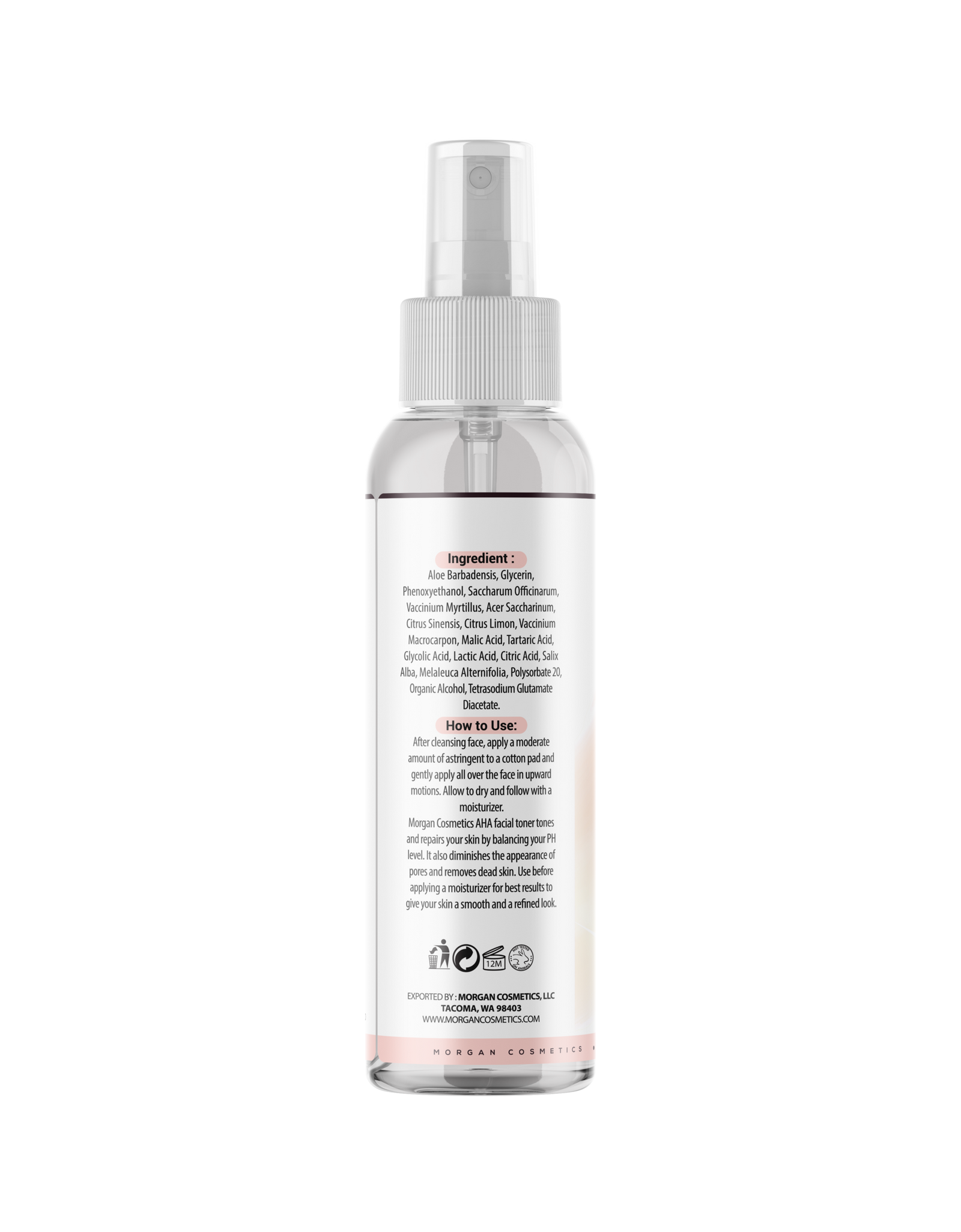 AHA Facial Toner 4 oz for Aging Skin - Hydrating Toner for Dry Skin - Face Toner for Acne Prone Skin - Pore Minimizing Toner for Oily Skin - Facial Toner Spray (4 Oz) by Morgan Cosmetics