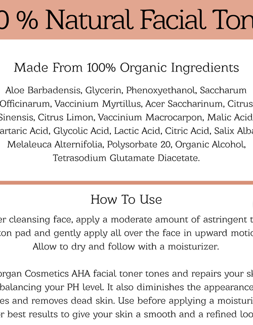 Load image into Gallery viewer, AHA Facial Toner 4 oz for Aging Skin - Hydrating Toner for Dry Skin - Face Toner for Acne Prone Skin - Pore Minimizing Toner for Oily Skin - Facial Toner Spray (4 Oz) by Morgan Cosmetics
