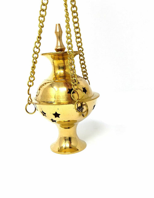 Load image into Gallery viewer, Hanging Brass Burner for cone incense and resins-  4", 6" and 8" by OMSutra
