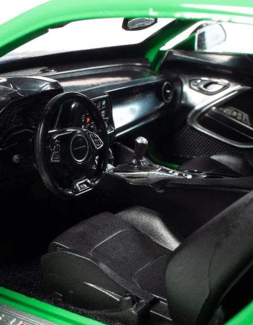 Load image into Gallery viewer, 2017 Chevrolet Nickey Camaro SS 1LE Krypton Green with Matt Black Hood and Black Stripes 1/18 Diecast Model Car by Auto World
