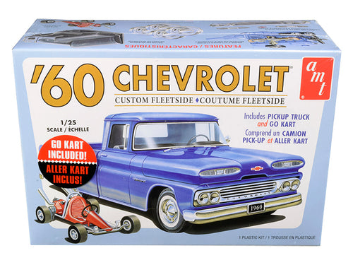 Load image into Gallery viewer, Skill 2 Model Kit 1960 Chevrolet Custom Fleetside Pickup Truck with Go Kart 1/25 Scale Model by AMT
