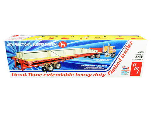 Load image into Gallery viewer, Skill 3 Model Kit Great Dane Extendable Heavy Duty Flat Bed Trailer with Functional Sliding Tandem 1/25 Scale Model by AMT
