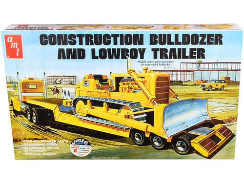 Load image into Gallery viewer, Skill 3 Model Kit Construction Bulldozer and Lowboy Trailer Set of 2 pieces 1/25 Scale Model by AMT
