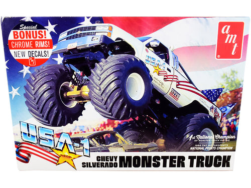 Load image into Gallery viewer, Skill 2 Model Kit Chevrolet Silverado "USA-1" Monster Truck 1/25 Scale Model by AMT
