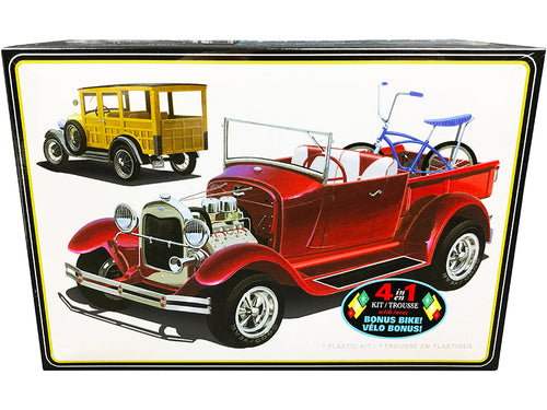 Load image into Gallery viewer, Skill 2 Model Kit 1929 Ford Woody Pickup 4-in-1 Kit with Bike 1/25 Scale Model by AMT
