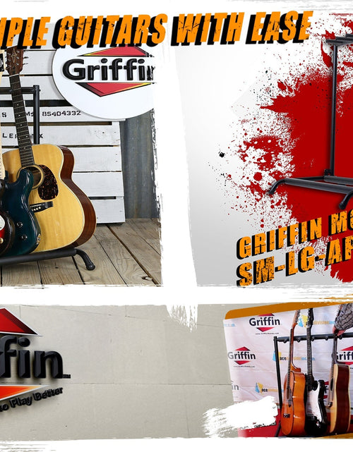 Load image into Gallery viewer, Five Guitar Rack Stand by GRIFFIN - Holder for 5 Guitars &amp; Folds Up For Transport Neoprene Padding by GeekStands.com

