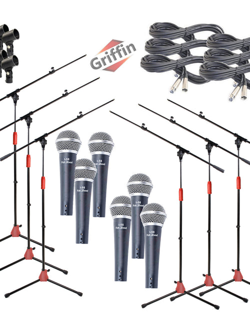 Load image into Gallery viewer, Microphone Boom Stand (GRIFFIN 6 Pack) with Cardioid Vocal Microphones &amp; XLR Mic Cables For Karaoke by GeekStands.com
