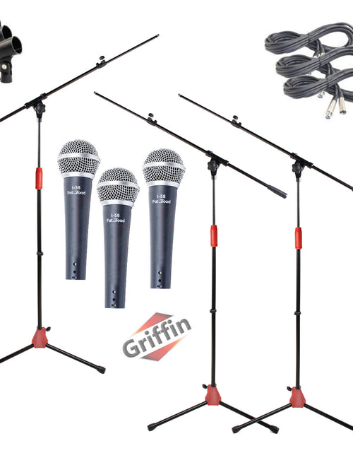 Load image into Gallery viewer, GRIFFIN Microphone Boom Stand &amp; Cardioid Wired Mic, XLR Cable, &amp; Clip (Pack of 3) - Telescoping Arm by GeekStands.com
