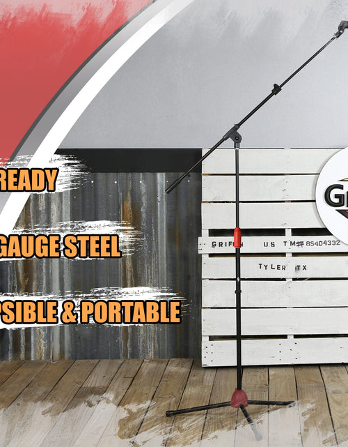 Load image into Gallery viewer, Microphone Stand with Telescoping Boom and Mic Clip Package by GRIFFIN - Tripod Premium Quality for Studio, Karaoke, DJ Live Performances, Conferences by GeekStands.com
