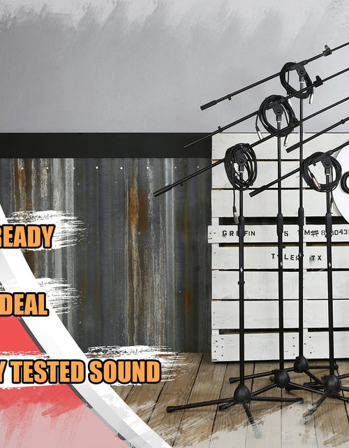 Load image into Gallery viewer, GRIFFIN Microphone Stand Package of 5 with Vocal Unidirectional Mics &amp; XLR Cables - Handheld Cardioid Dynamic Microphones for Home Studio Recording by GeekStands.com
