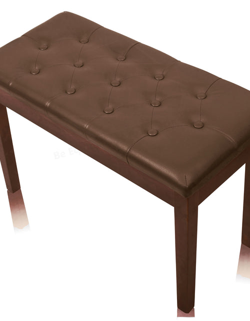 Load image into Gallery viewer, GRIFFIN Brown Wood PU Leather Piano Bench - Double Vintage Design, Ergonomic Chair Musicians Keyboard Stool - Cushion Duet Seat &amp; Sheet Music Storage by GeekStands.com
