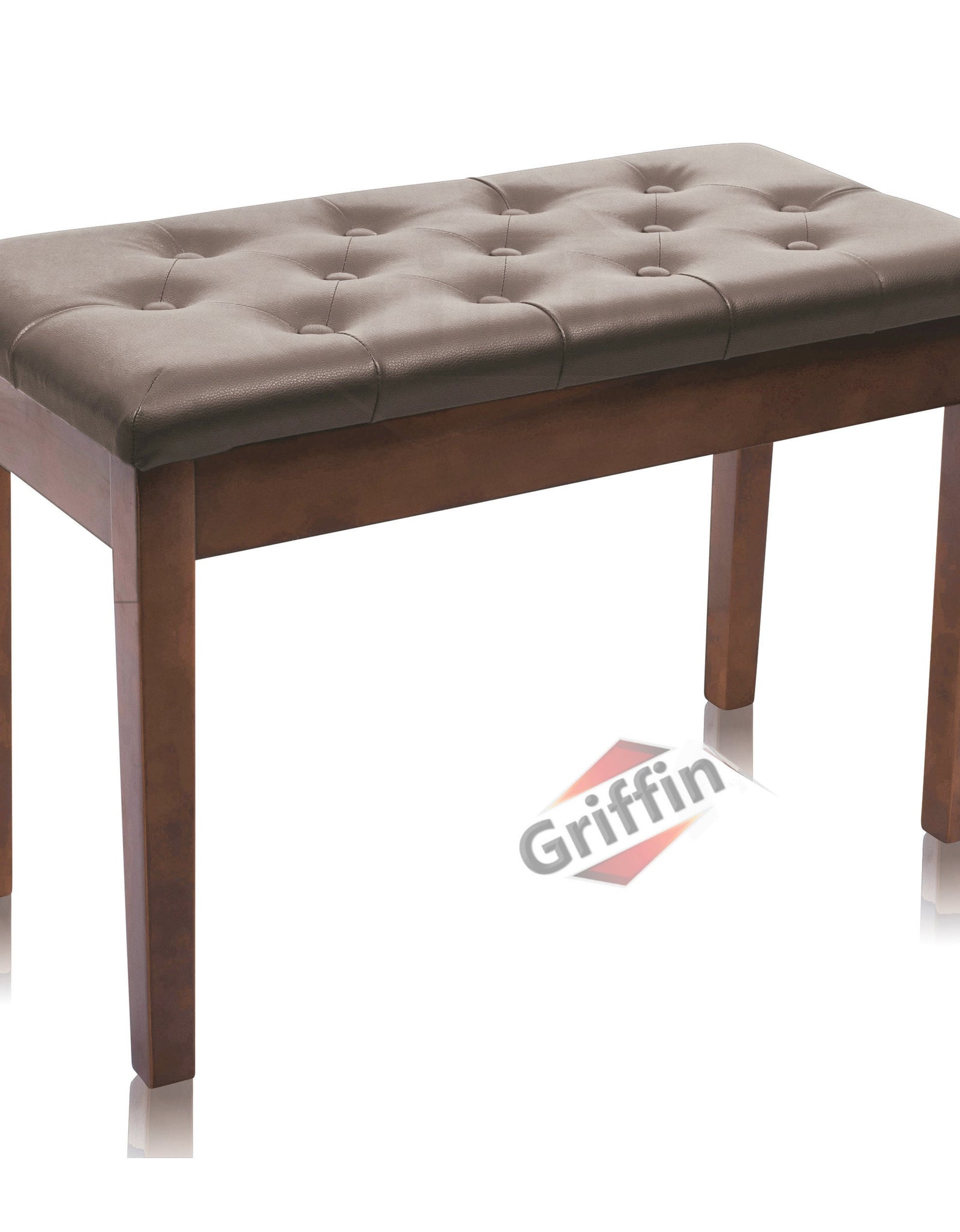 GRIFFIN Brown Wood PU Leather Piano Bench - Double Vintage Design, Ergonomic Chair Musicians Keyboard Stool - Cushion Duet Seat & Sheet Music Storage by GeekStands.com