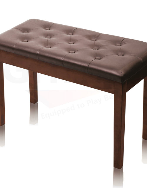 Load image into Gallery viewer, GRIFFIN Brown Wood PU Leather Piano Bench - Double Vintage Design, Ergonomic Chair Musicians Keyboard Stool - Cushion Duet Seat &amp; Sheet Music Storage by GeekStands.com
