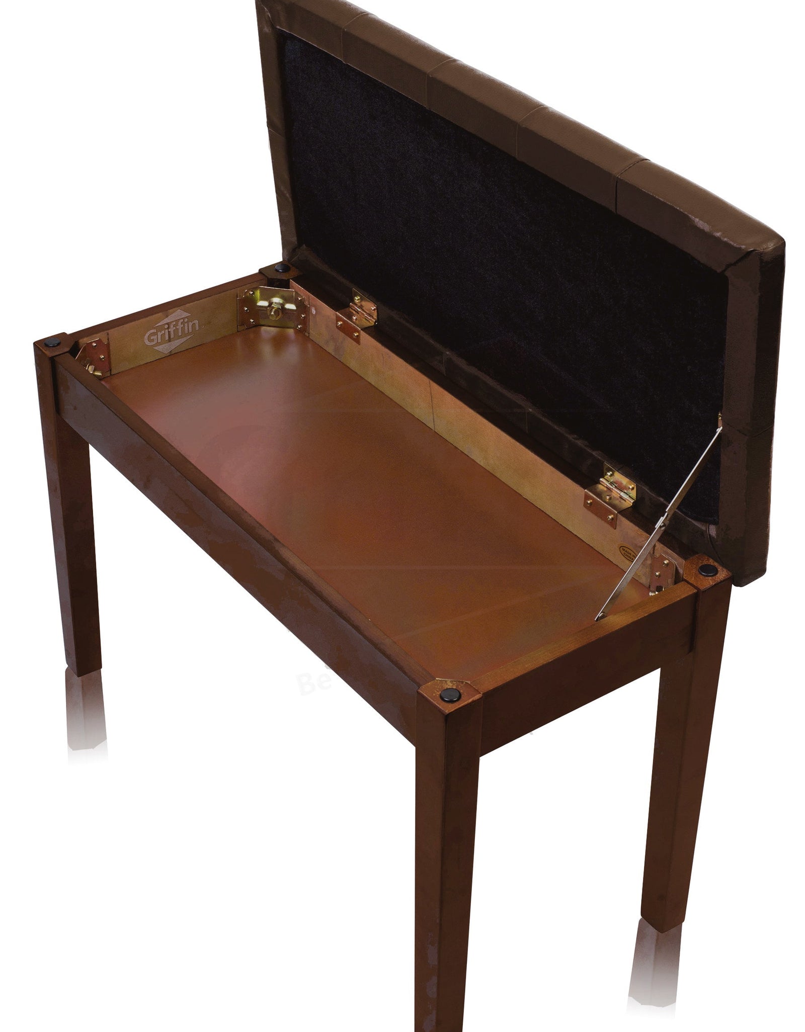 GRIFFIN Brown Wood PU Leather Piano Bench - Double Vintage Design, Ergonomic Chair Musicians Keyboard Stool - Cushion Duet Seat & Sheet Music Storage by GeekStands.com