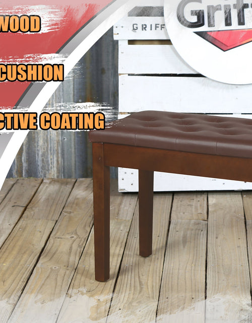 Load image into Gallery viewer, GRIFFIN Brown Wood PU Leather Piano Bench - Double Vintage Design, Ergonomic Chair Musicians Keyboard Stool - Cushion Duet Seat &amp; Sheet Music Storage by GeekStands.com
