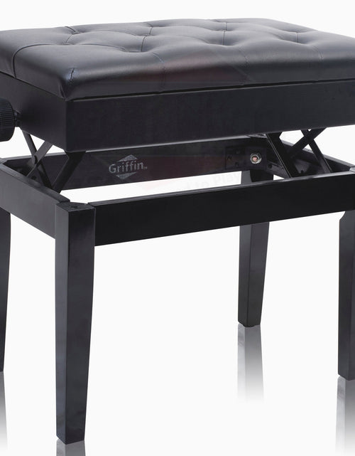 Load image into Gallery viewer, GRIFFIN Premium Antique Piano Bench - Adjustable Black Solid Wood Frame &amp; PU Leather Padded Cushion - Vintage Ergonomic Musicians Keyboard Chair by GeekStands.com
