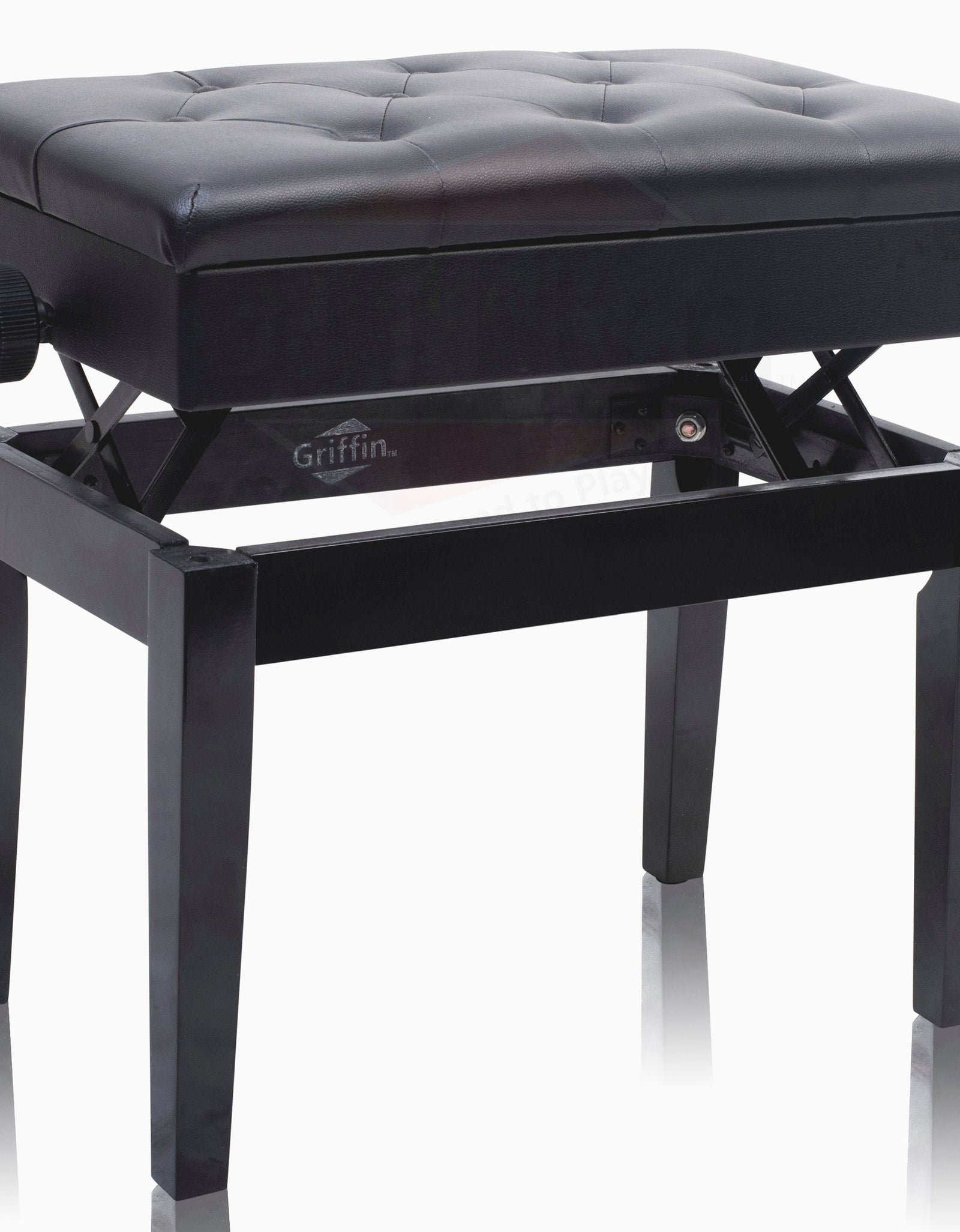 GRIFFIN Premium Antique Piano Bench - Adjustable Black Solid Wood Frame & PU Leather Padded Cushion - Vintage Ergonomic Musicians Keyboard Chair by GeekStands.com