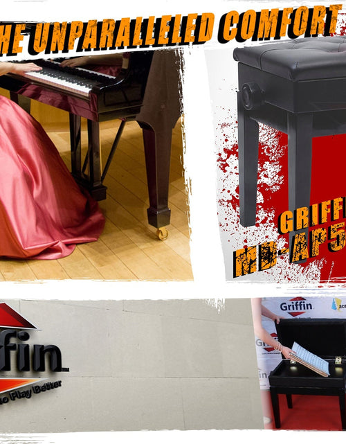 Load image into Gallery viewer, GRIFFIN Premium Antique Piano Bench - Adjustable Black Solid Wood Frame &amp; PU Leather Padded Cushion by GeekStands.com
