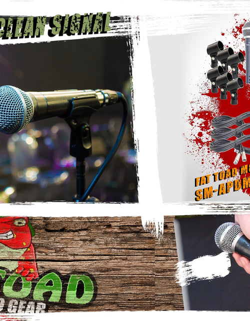 Load image into Gallery viewer, Cardioid Vocal Microphones with XLR Mic Cables &amp; Clips (6 Pack) by FAT TOAD - Dynamic Handheld by GeekStands.com
