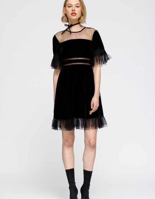 Load image into Gallery viewer, Women's Mesh Contrast Velvet Dress In Black by Shop at Konus
