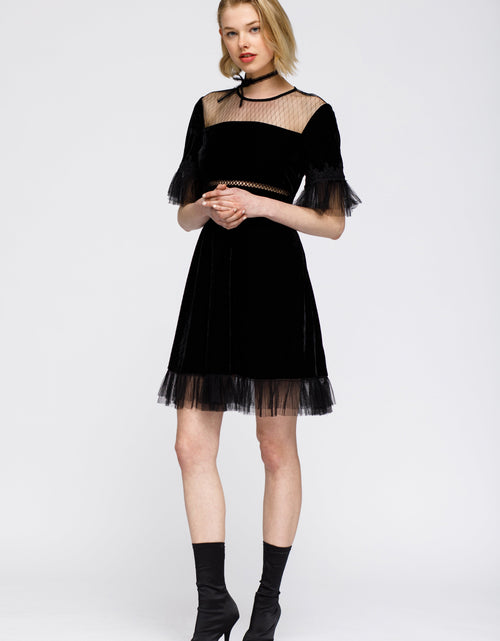 Load image into Gallery viewer, Women's Mesh Contrast Velvet Dress In Black by Shop at Konus

