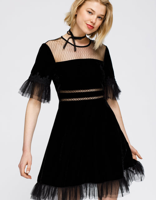 Load image into Gallery viewer, Women's Mesh Contrast Velvet Dress In Black by Shop at Konus
